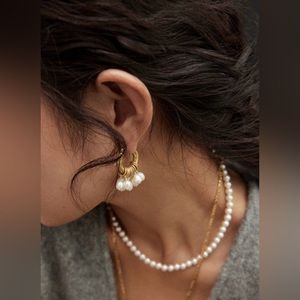 Premium matte gold pearl hoop earrings